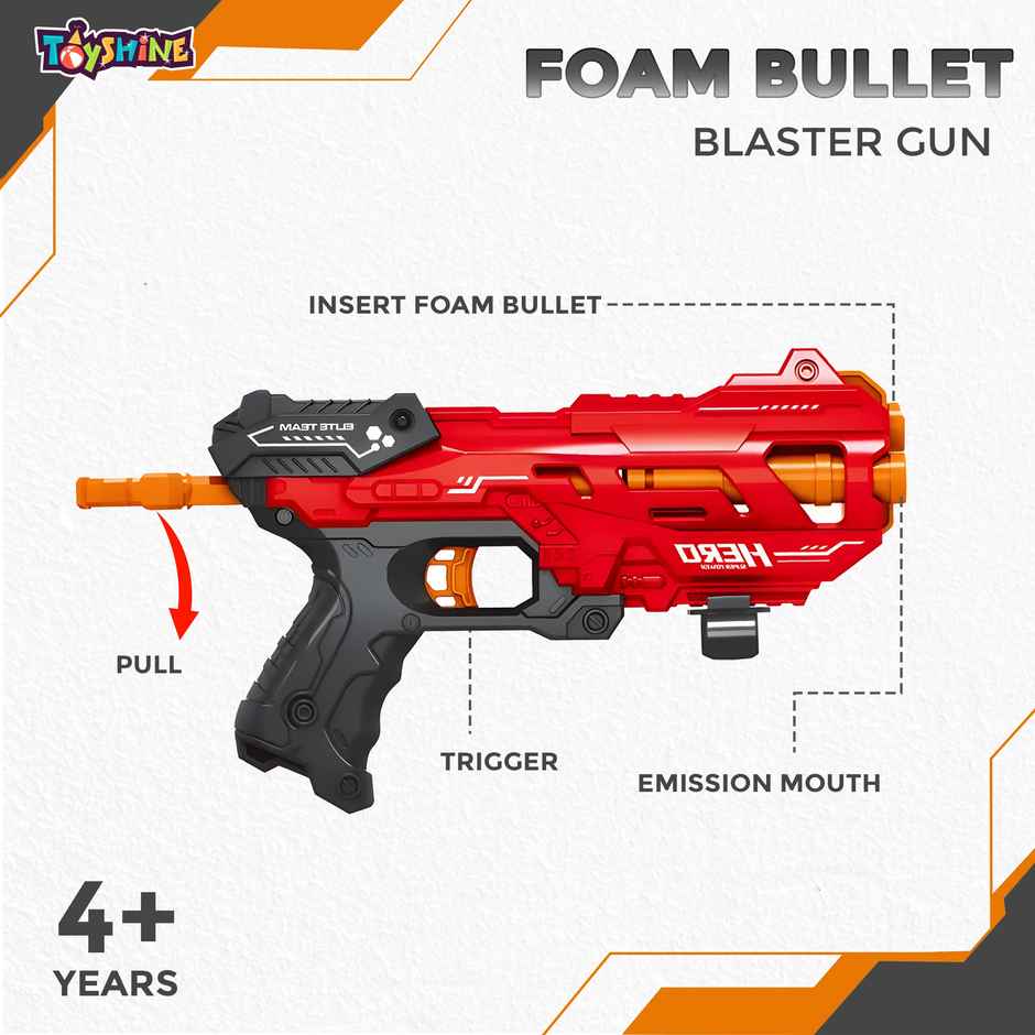 Toyshine Foam Bullet Blaster Gun with 8 Soft Bullets for Outdoor Fun, Red | Toy Gun