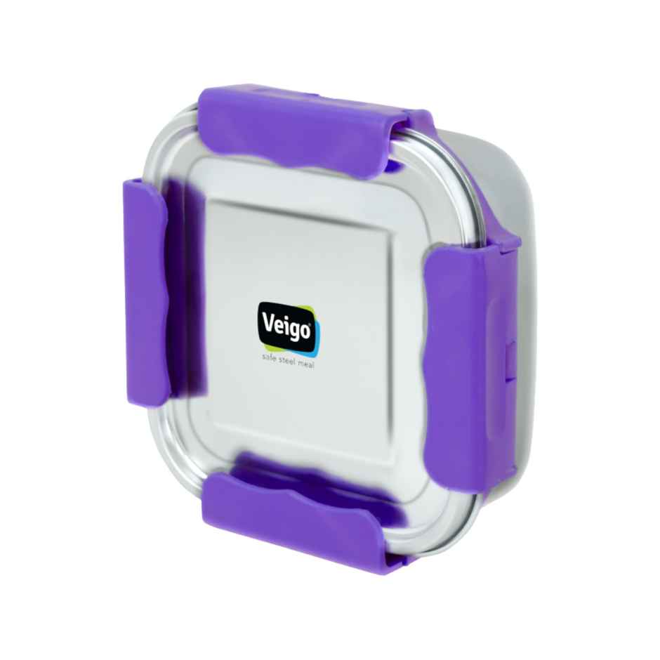 Veigo Stainless Steel Leakproof Box | For School, Snacks, Outdoor | Violet | 450 ml