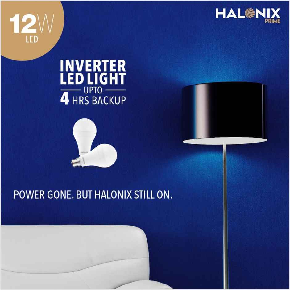 Halonix Prime 12W B22D Rechargebale Emergency Light Inverter Bulb (Pack Of 1, White)