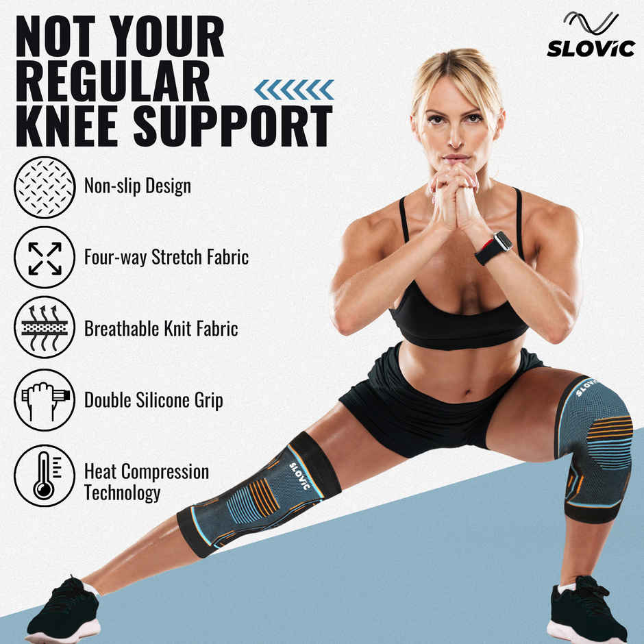 Slovic Medium Knee Support Cap for Gym, Sports & Knee Joint Pain Relief - Unisex - Multicolour