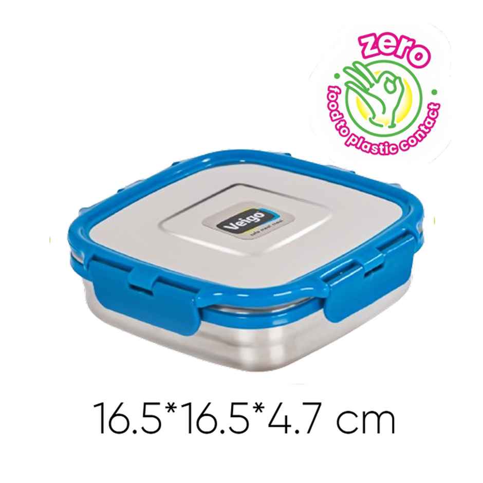 Veigo Sandwich- Stainless Steel Leakproof Lunch Box Square | 630 ml Compact for Outdoors- Dark Blue