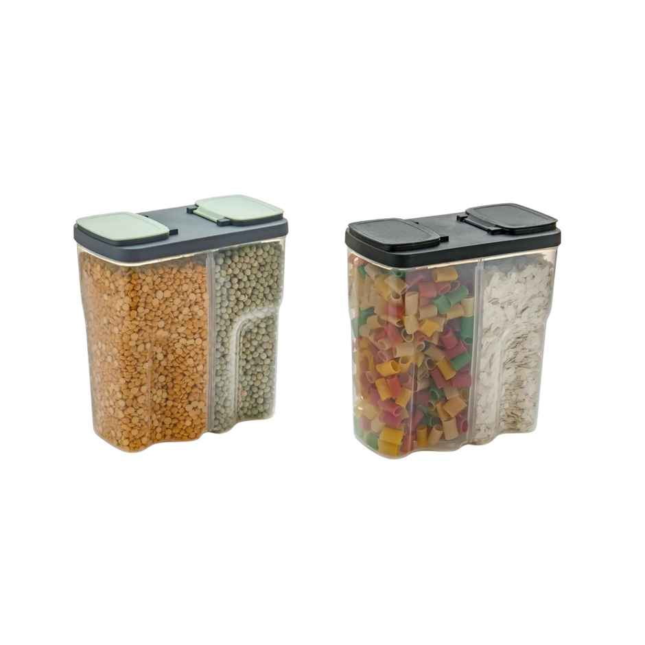 Clazkit Airtight Transparent Plastic Lock 2 Section Container Jar Pack of 1 - Black -2500ML