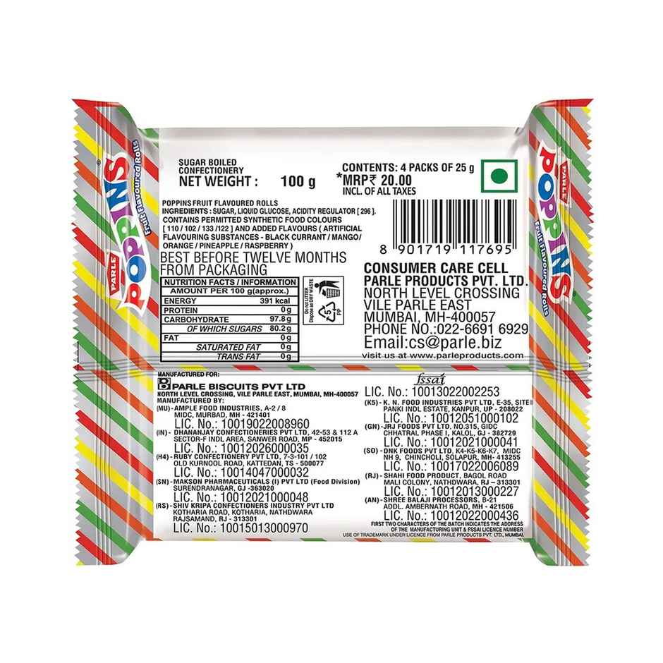 Parle Poppins Rolls Fruit Flavour Chocolat