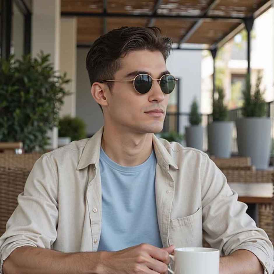 Vincent Chase By Lenskart Unisex Solid Metal Round Sunglasses | Gold - M