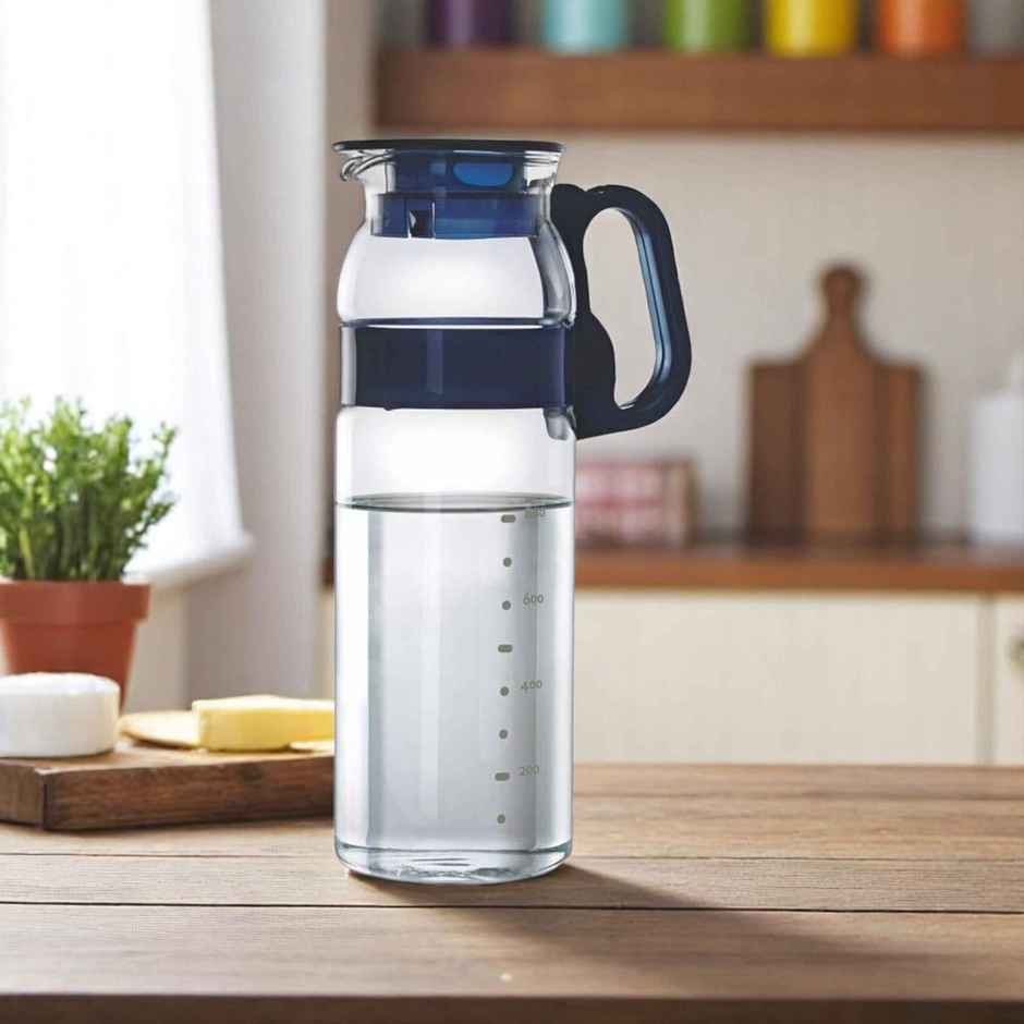 Borosil Marina Jug With Plastic Handle (1.3 L) | Borosilicate Glass | Dishwasher & Food Safe