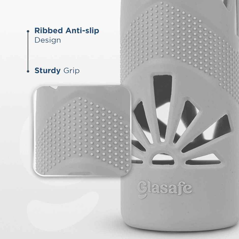 Glasafe Clear Grip Glass Bottle | Borosilicate | Silicone Sleeve | Slate | 750 ml