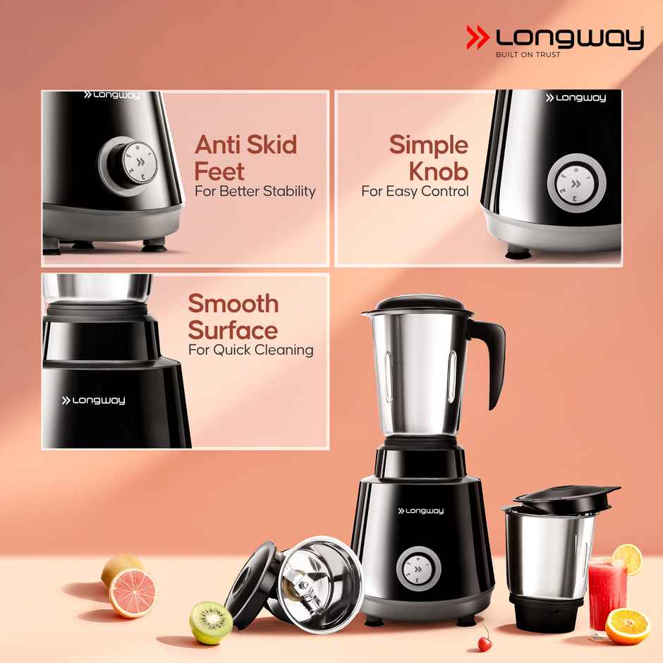 Longway Roto Max 500W Mixer Grinder + 1100W Dry Iron | 3 Jars | Powerful Motor Combo|2-Yr Warranty