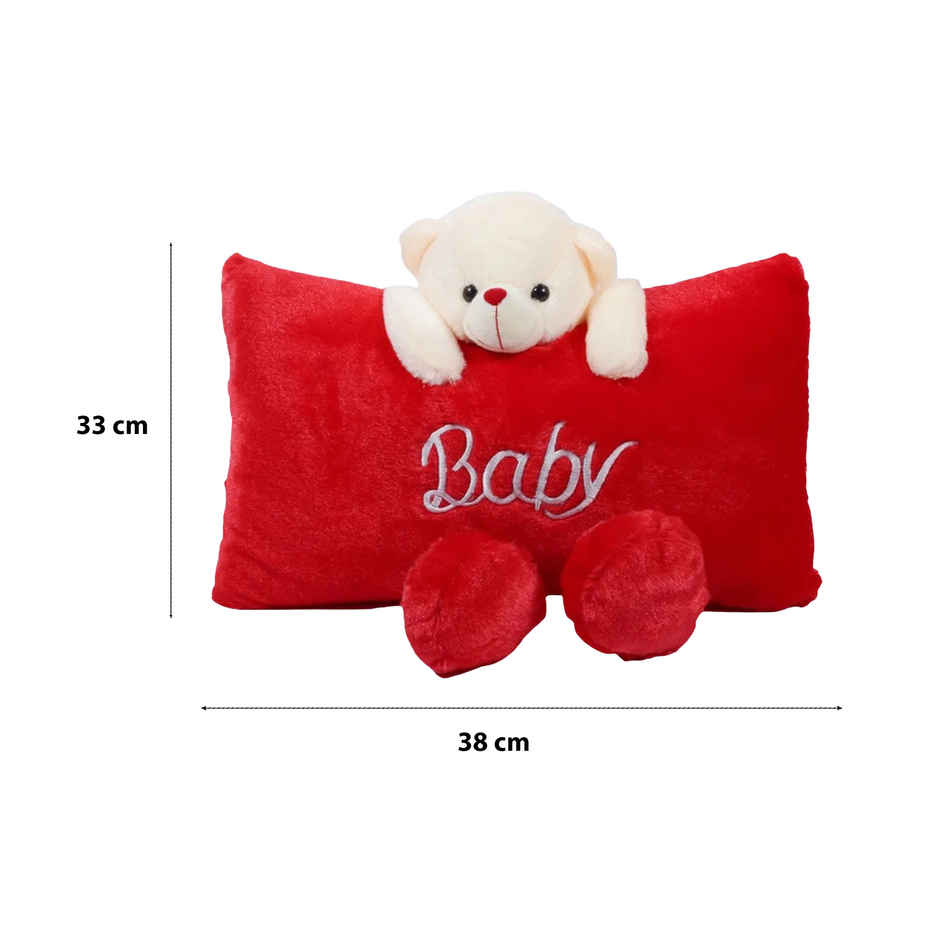 Babique Cute Teddy Bear Baby Pillow Stuffed Soft Plush Soft Toy Kids Birthday (Red)
