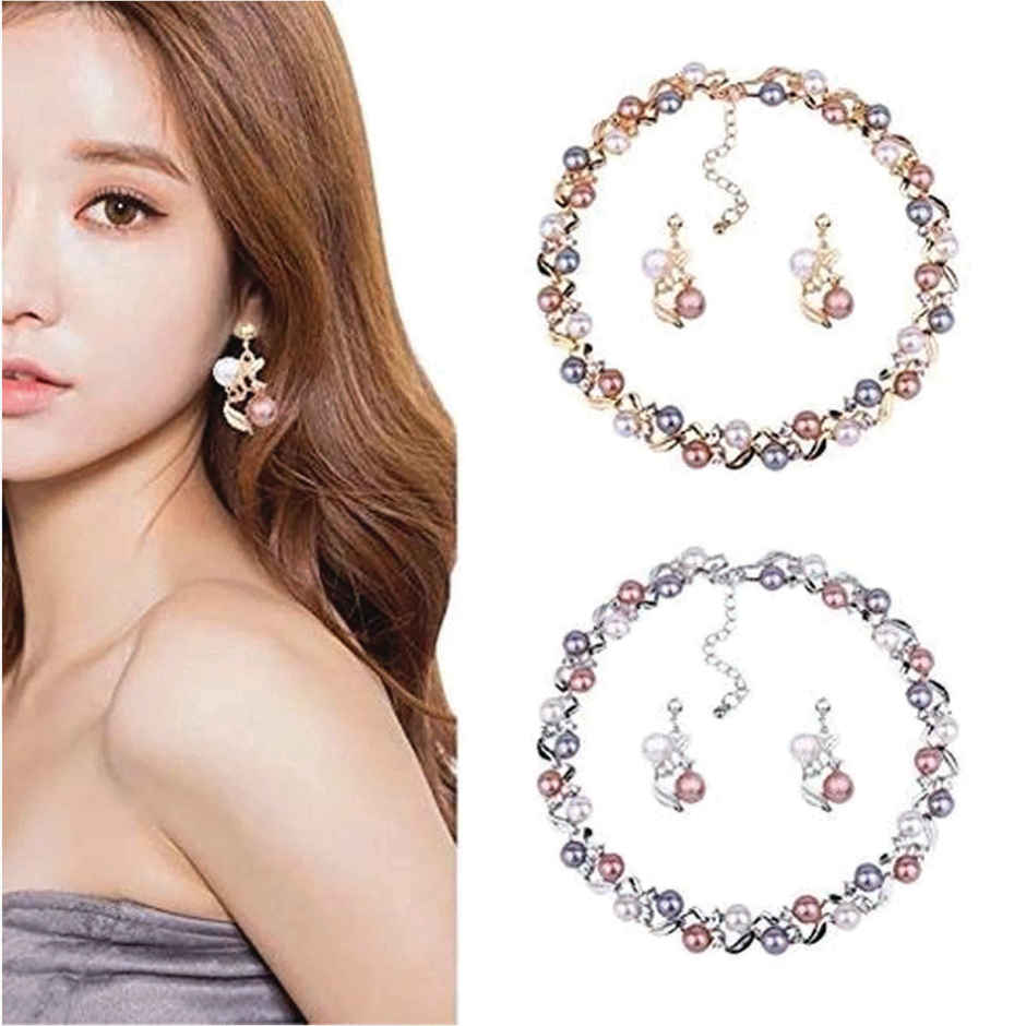 Shining Diva Fashion Latest Pearl Design Necklace Jewellery Set for Women | 11866s