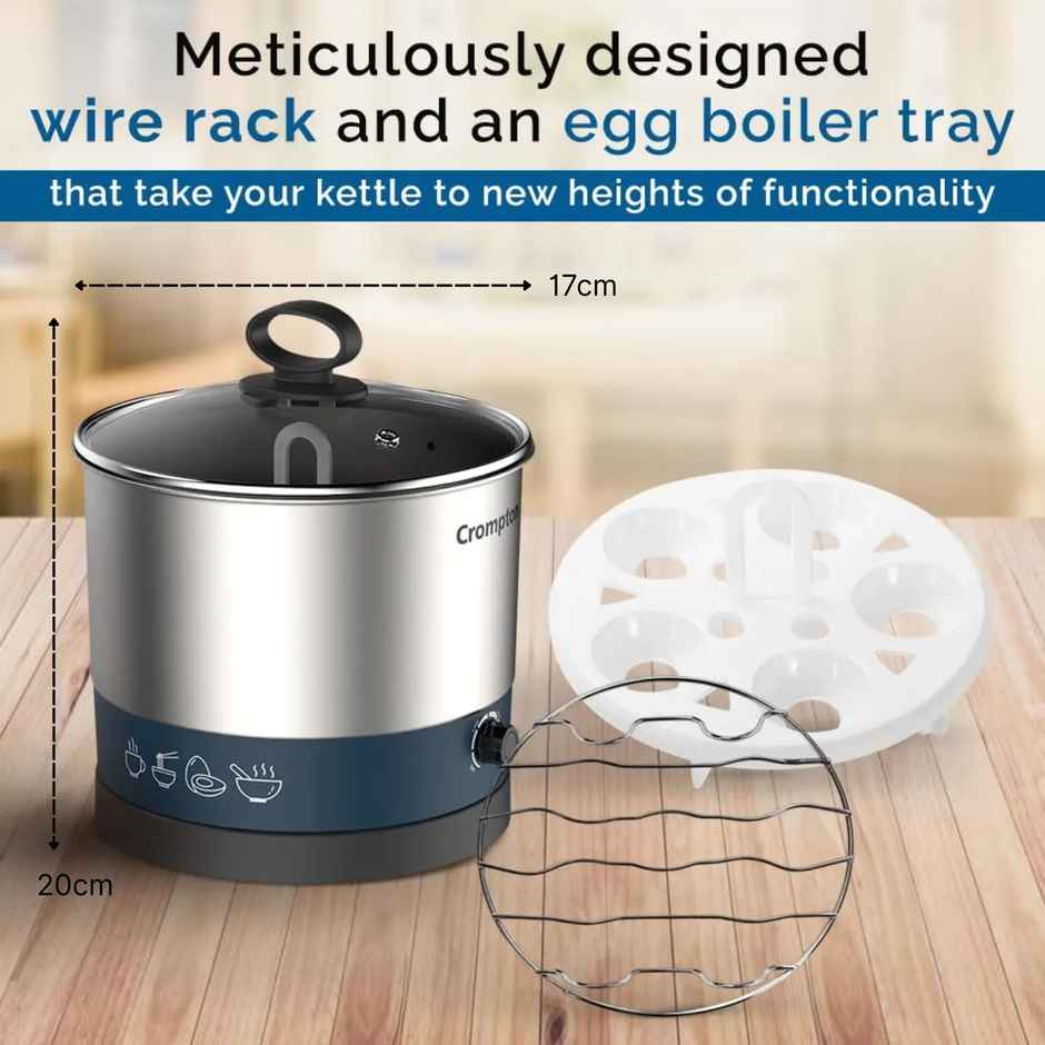 Crompton Multi-Purpose Kettle 1 Ltr Temperature Control Knob | 360-Degree Swivel Base
