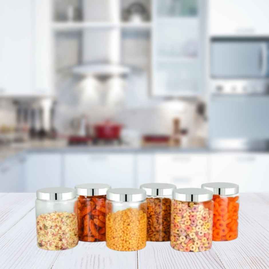 YouBee Plastic Storage Steel Cap Jar Set | Multipurpose Jar Set | 1200 ml | Set of 6