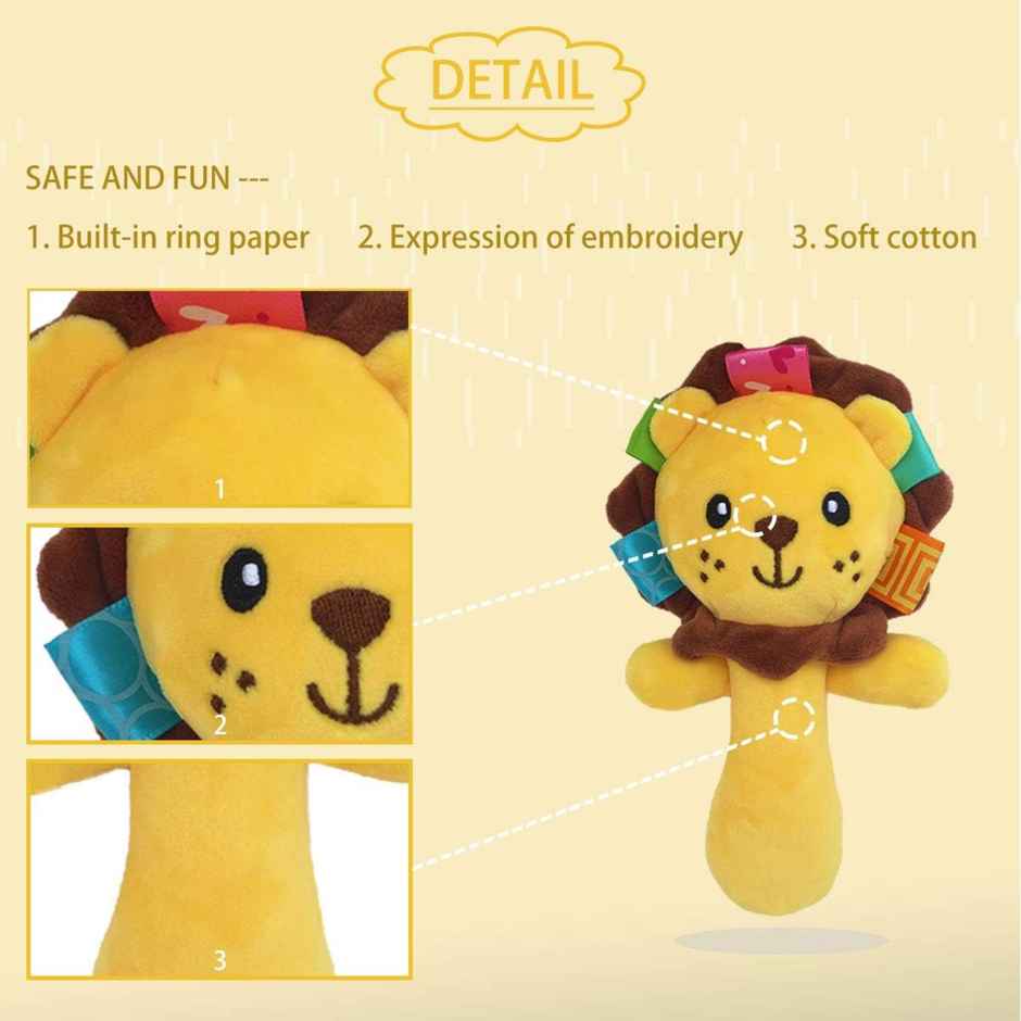 Toyshine Lion qoft Baby Rattle Plush Stuffed Animal Hand Rattle for Toddlers Girls Boys