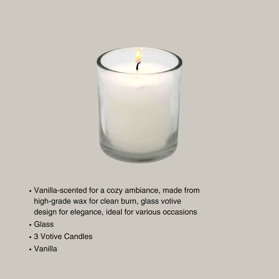 Scented Vanilla Glass Votive Candles | Samsidhi | Pack of 3
