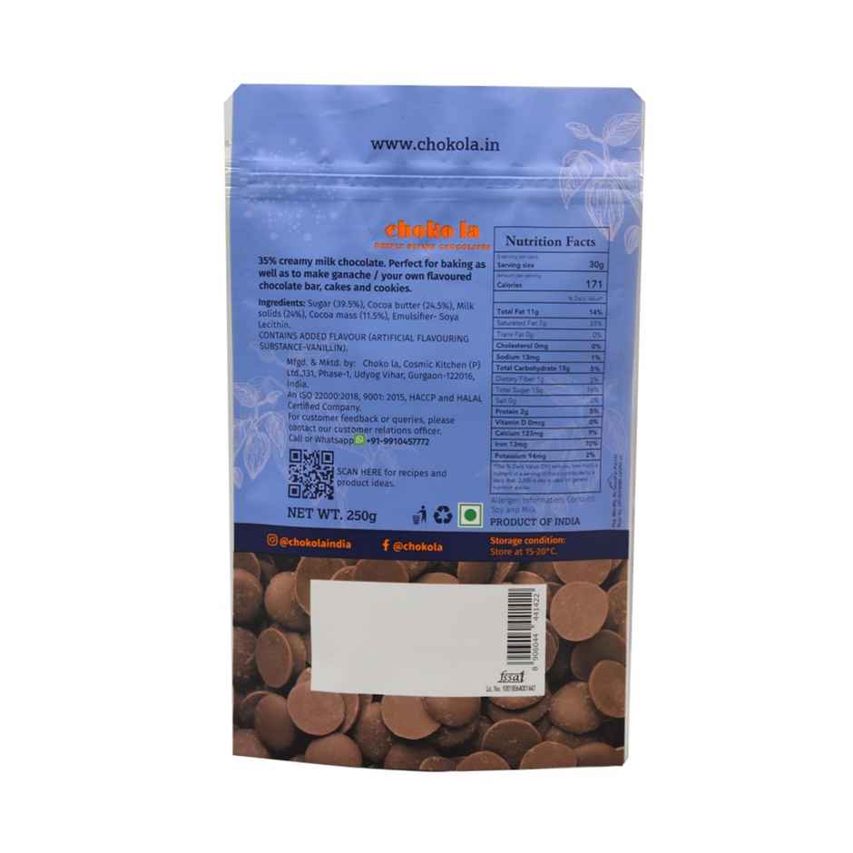 Chokola Milk 35% Baking Chocolate Buttons