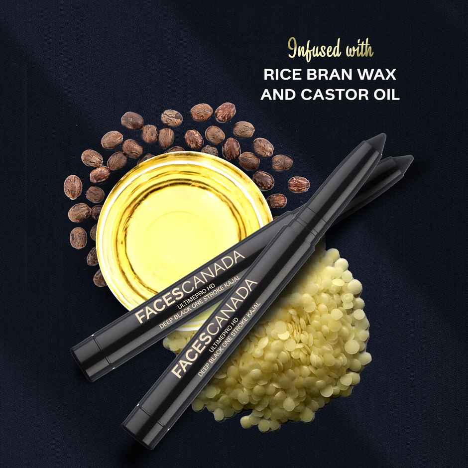 Faces Canada Ultimepro Hd Deep Black One Stroke Kajal Longstay I Rice Bran Wax I Waterproof