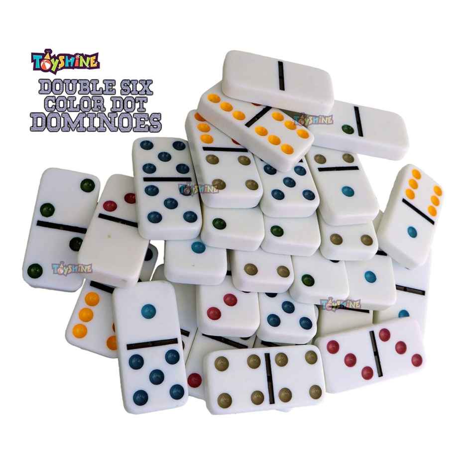 Toyshine Double 6 Color Dot Dominoes Game Set, Classic 28 Pieces In Tin Case, Match Game For Kid