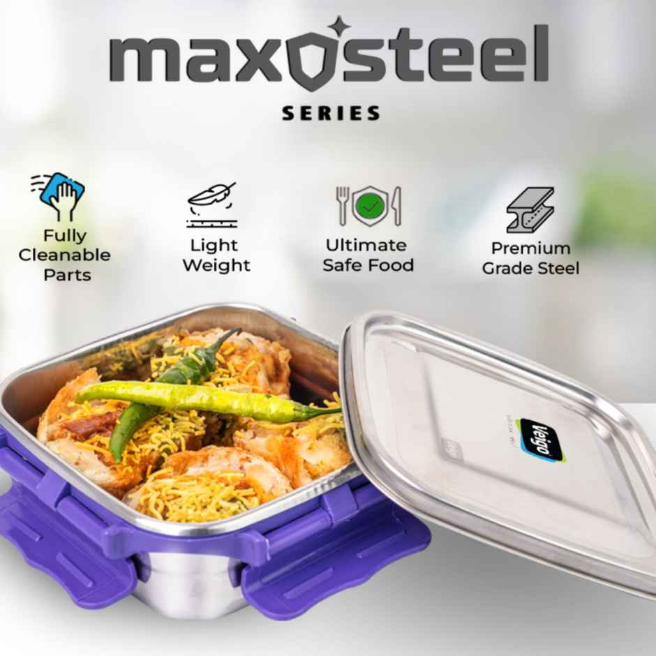 Veigo Stainless Steel Leakproof Box | For School, Snacks, Outdoor | Violet | 450 ml