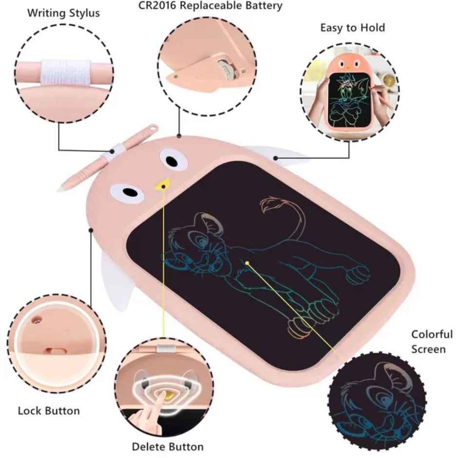 Toyshine Writing Tablet 8.5 Inch Colorful Screen Doodle Board For Ages 3+ Kids (Girls & Boys)- Pink