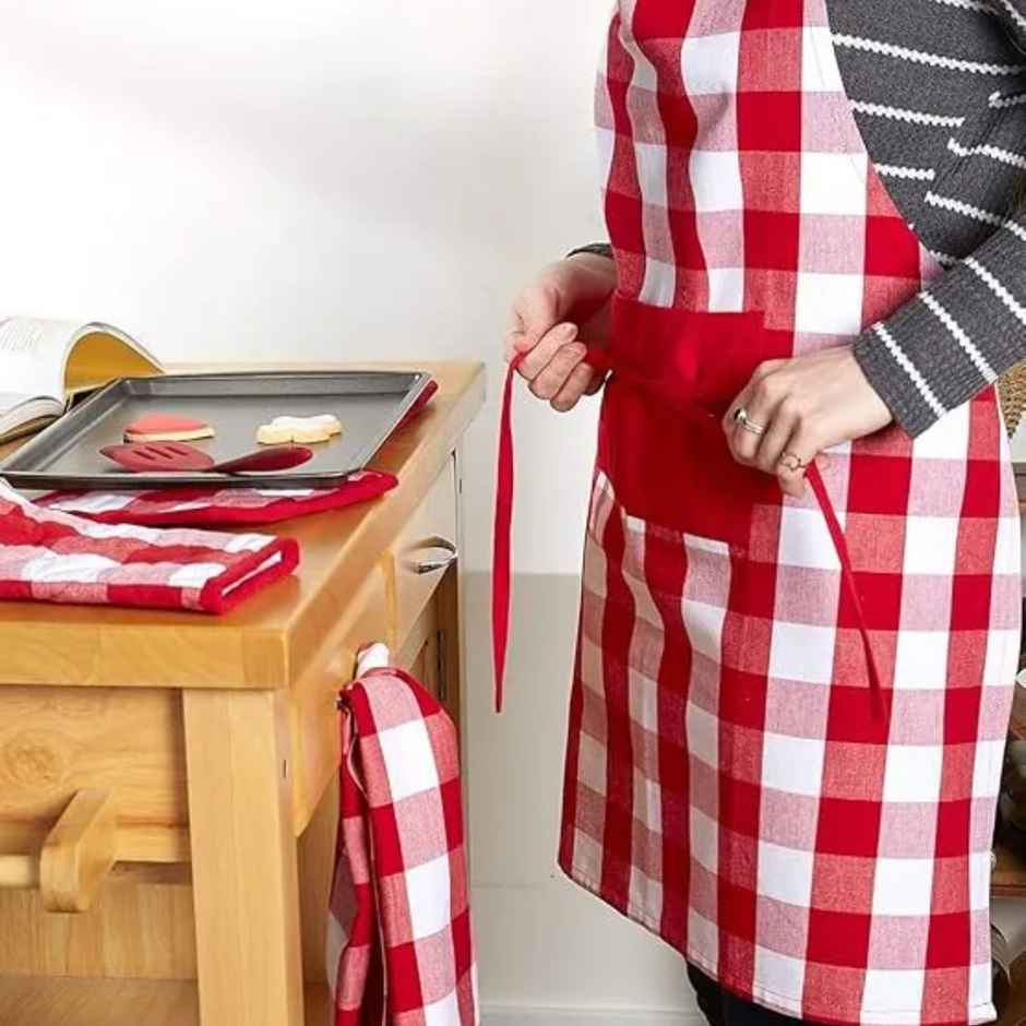 Lushomes Cooking Apron - Red Checks | 70 x 80 cm