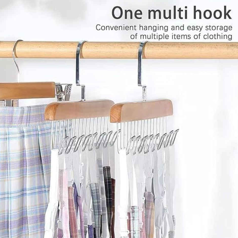 Perpetual Wooden Hangers | Adjustable 8-Hook Wardrobe Hanger for Accessories | Pack of 4