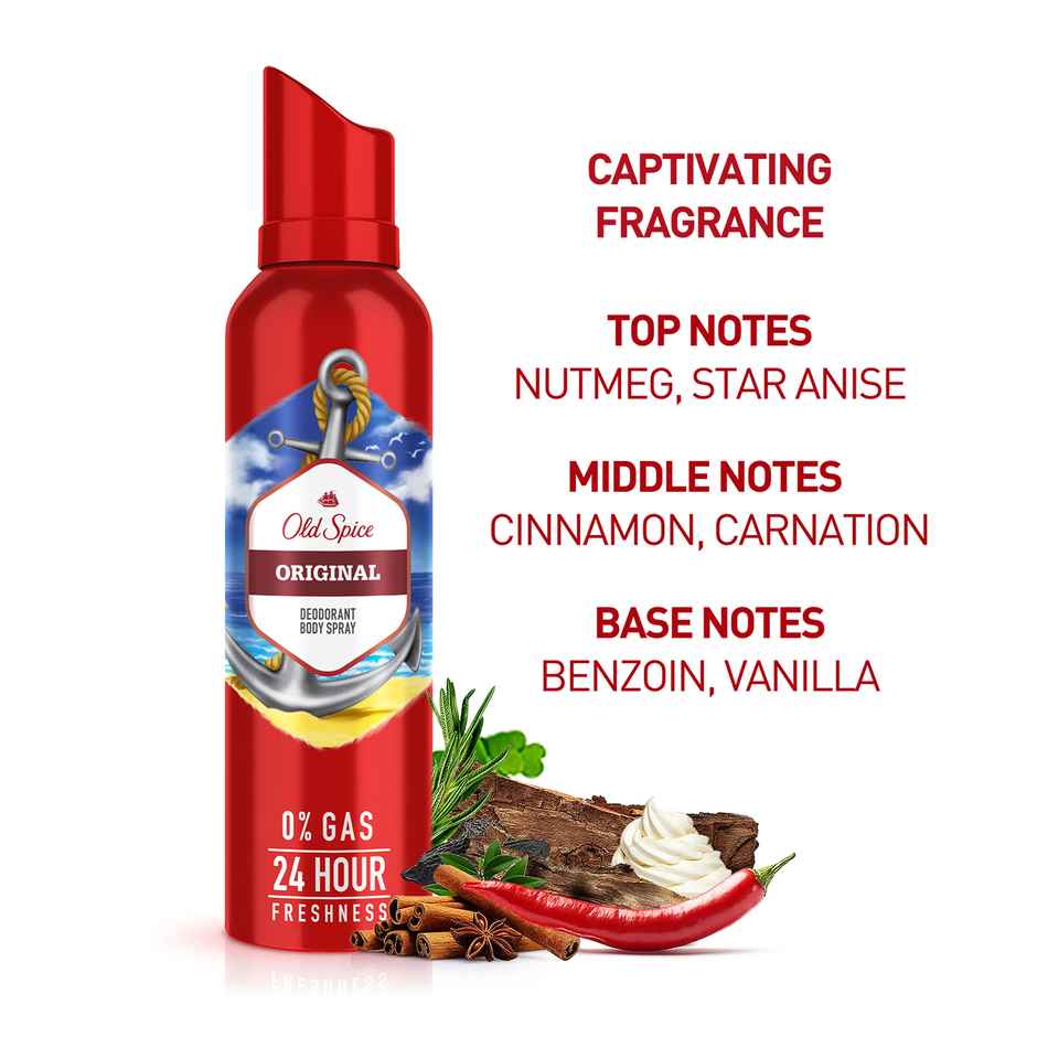 Old Spice Original No Gas 24 Hour Long Lasting Freshness Deodorant Perfume Body Spray For Men