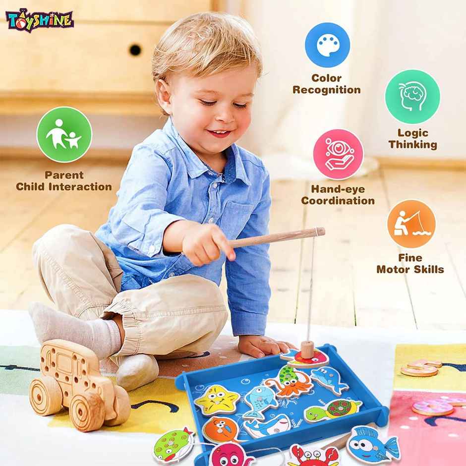 Toyshine Wooden Magnetic Fishing Game | Engaging Toy for Kids - Multicolour