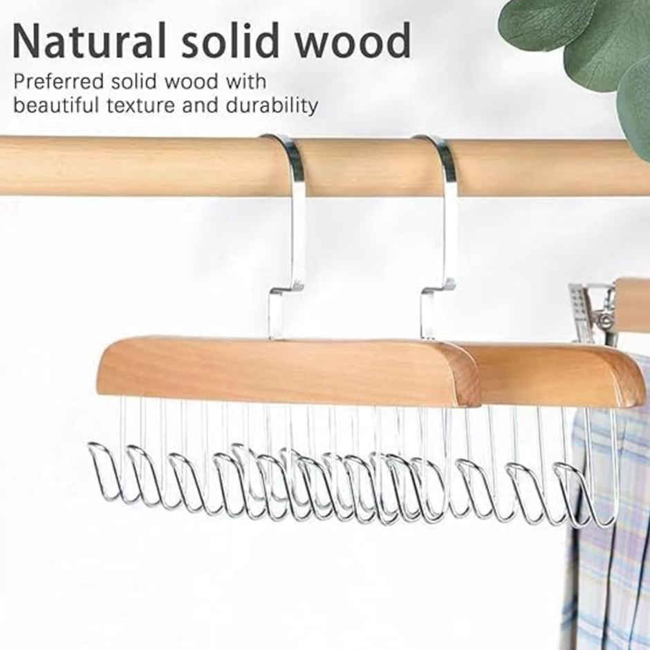 Perpetual Wooden Hangers | Adjustable 8-Hook Wardrobe Hanger for Accessories | Pack of 5