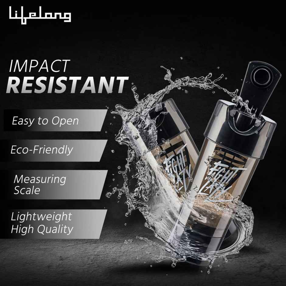Lifelong Protein Shaker With Extra Compartment Bpa Free Sipper Bottle|500Ml | Llshb02 Black Plastic