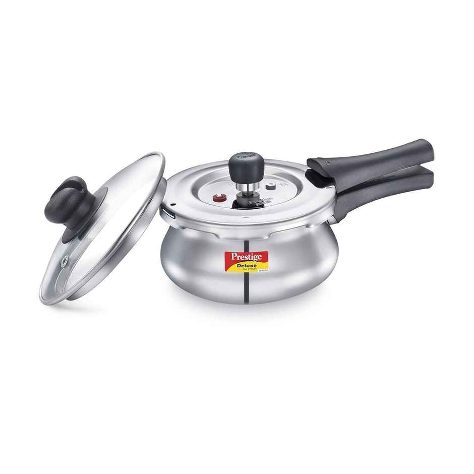 Prestige Deluxe Alpha Svachh Steel Spillage Control Handi Pressure Cooker Glass Lid 1.5 L Silver