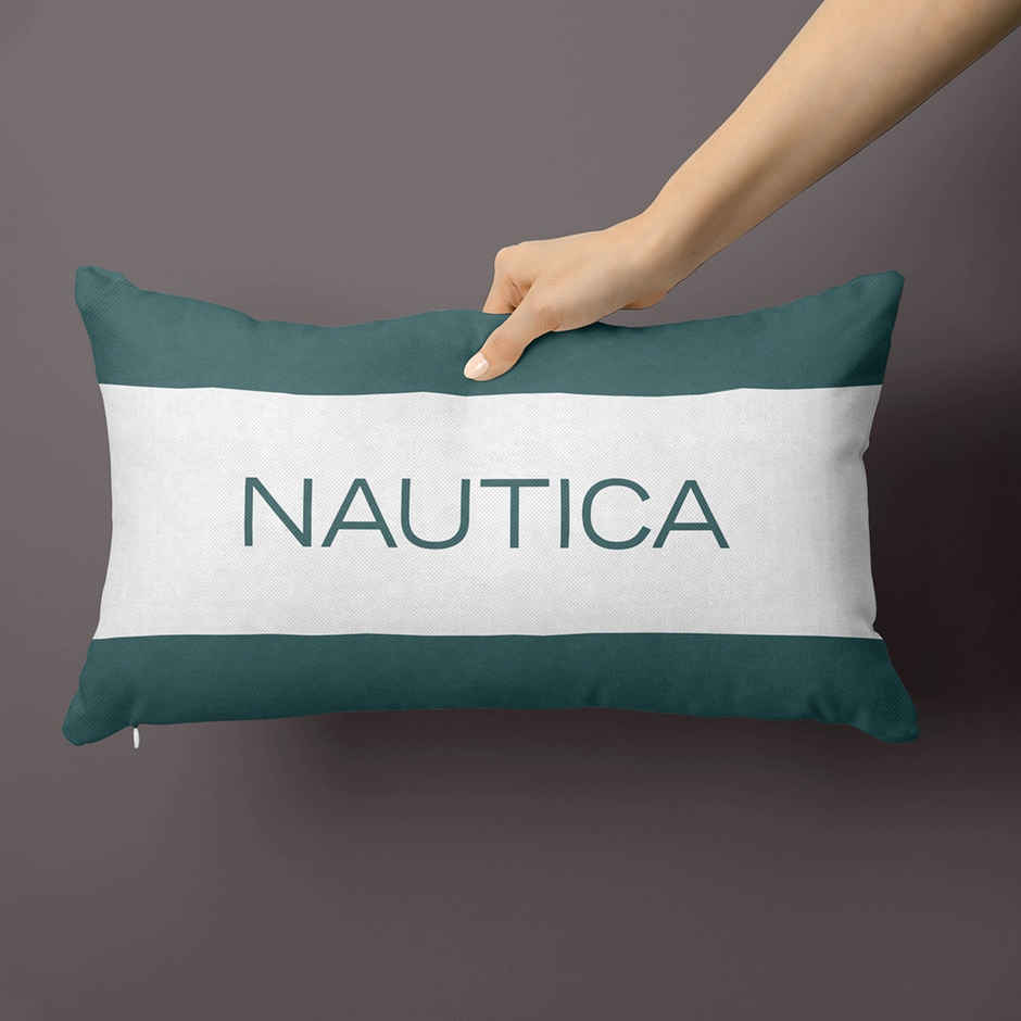 Nautica Premium Cotton Printed Cushion Covers -1pc 12 x18 Size | Logo Stripe Stripe-Forest Green