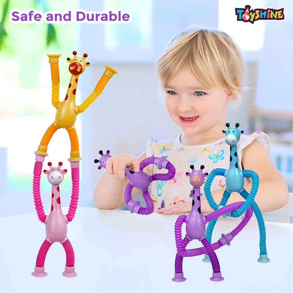 Toyshine Telescopic Suction Cup Giraffe Pop Tube Sensory Learning Toy for Kids 3+