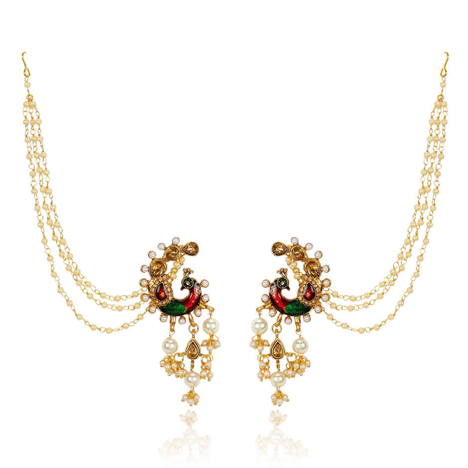 Shining Diva Fashion Bahubali Design Gold Plated Pearl Chain Jhumki Earrings for Women | 10366er