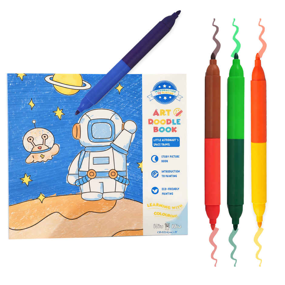 Toyshine Kids Art Doodle Colouring Book with Double Sided Sketch Pens Space