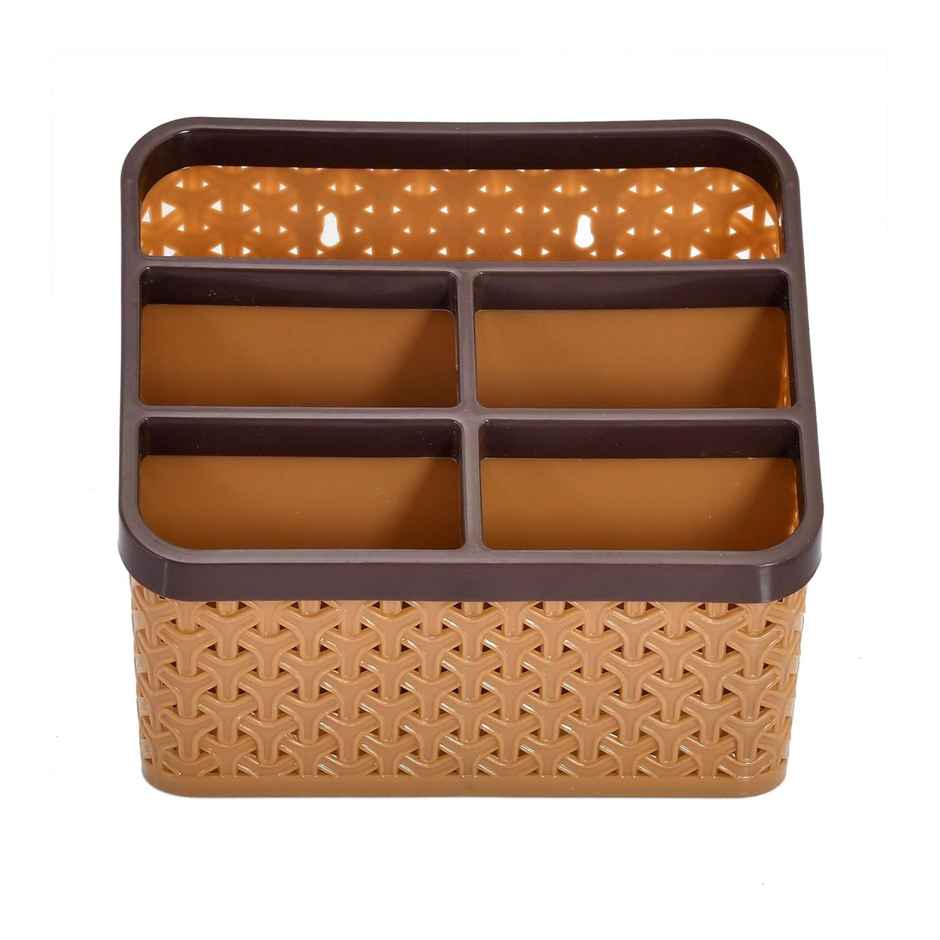 Kuber Industries Plastic Multi-Purpose Compact Desk Storage Organizer|Pen Pencil Holder|Beige