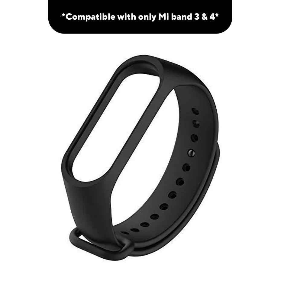 Sounce Adjustable Silicone Strap for Xiaomi Mi Band 3-4 | Not Compatible with Mi Band 1-2 (Black)