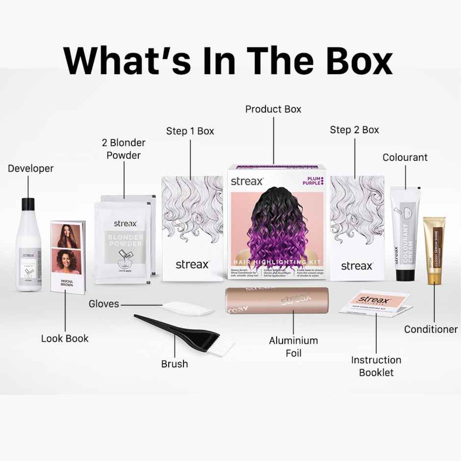 Streax Hair Colour Highlighting Kit Plum Purple For Women
