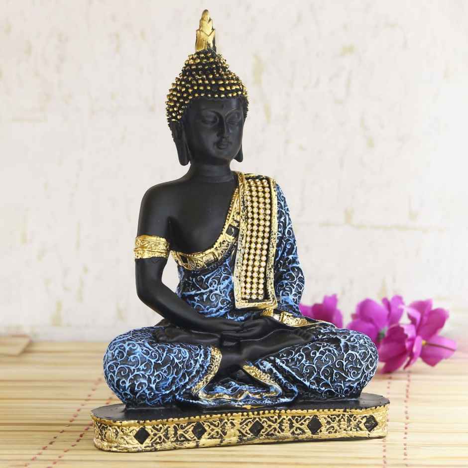 Casacraft by Pepperfry Blue Meditating Buddha Decorative Statue Showpiece