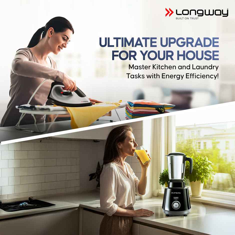 Longway Roto Max 500W Mixer Grinder + 1100W Dry Iron | 3 Jars | Powerful Motor Combo|2-Yr Warranty