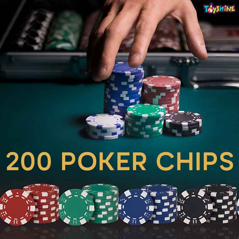 Toyshine Casino Style Poker Chips Set with, 2 Decks of Cards, 1 Dealer Button - 200 Chip set