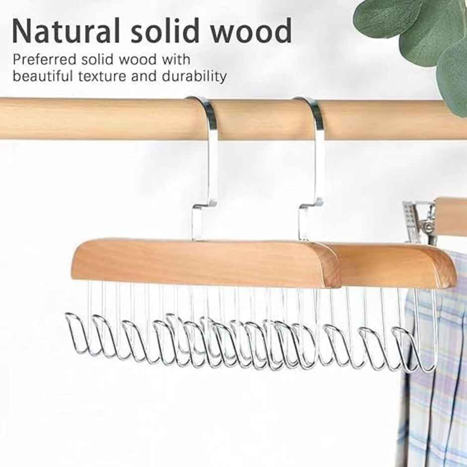 Perpetual Wooden Hangers | Adjustable 8-Hook Wardrobe Hanger for Accessories | Pack of 4