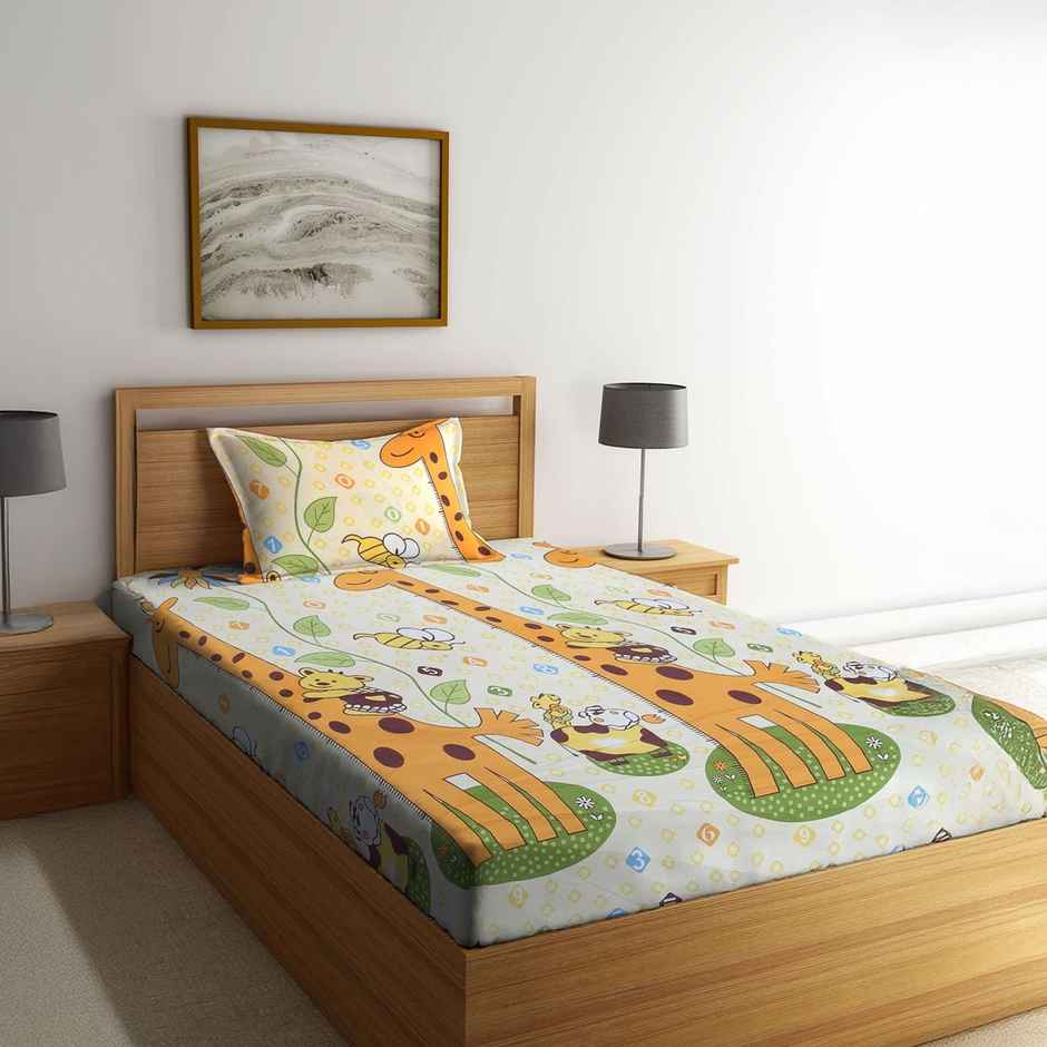 Arrabi Multi Kid's Cartoon Bedsheet With 1 Pillow