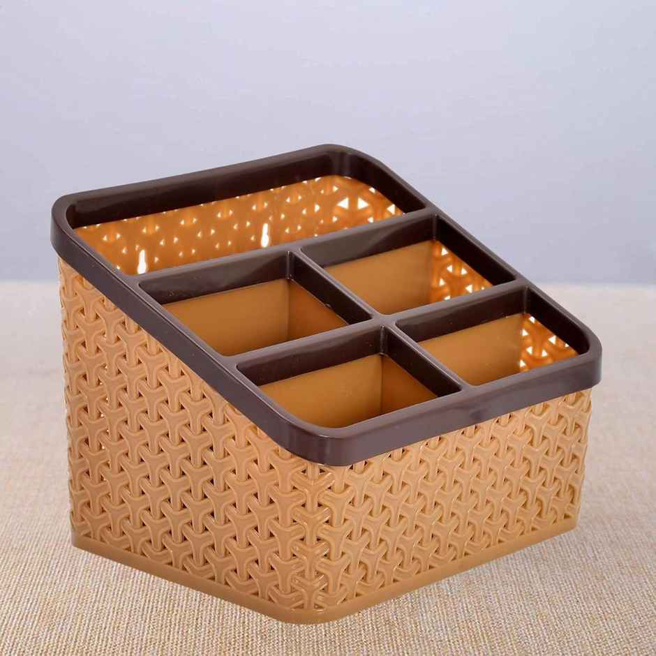 Kuber Industries Plastic Multi-Purpose Compact Desk Storage Organizer|Pen Pencil Holder|Beige