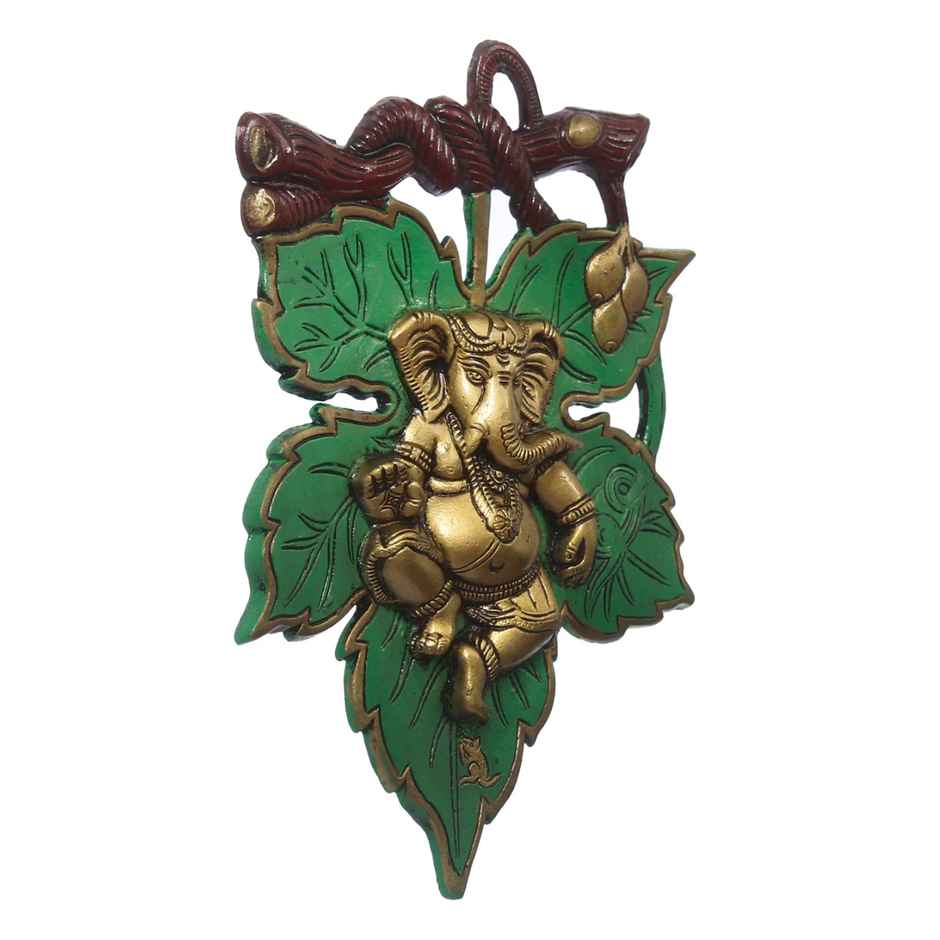 Ganesh Ji on Green Leaf Wall Hanging | Devnidhi