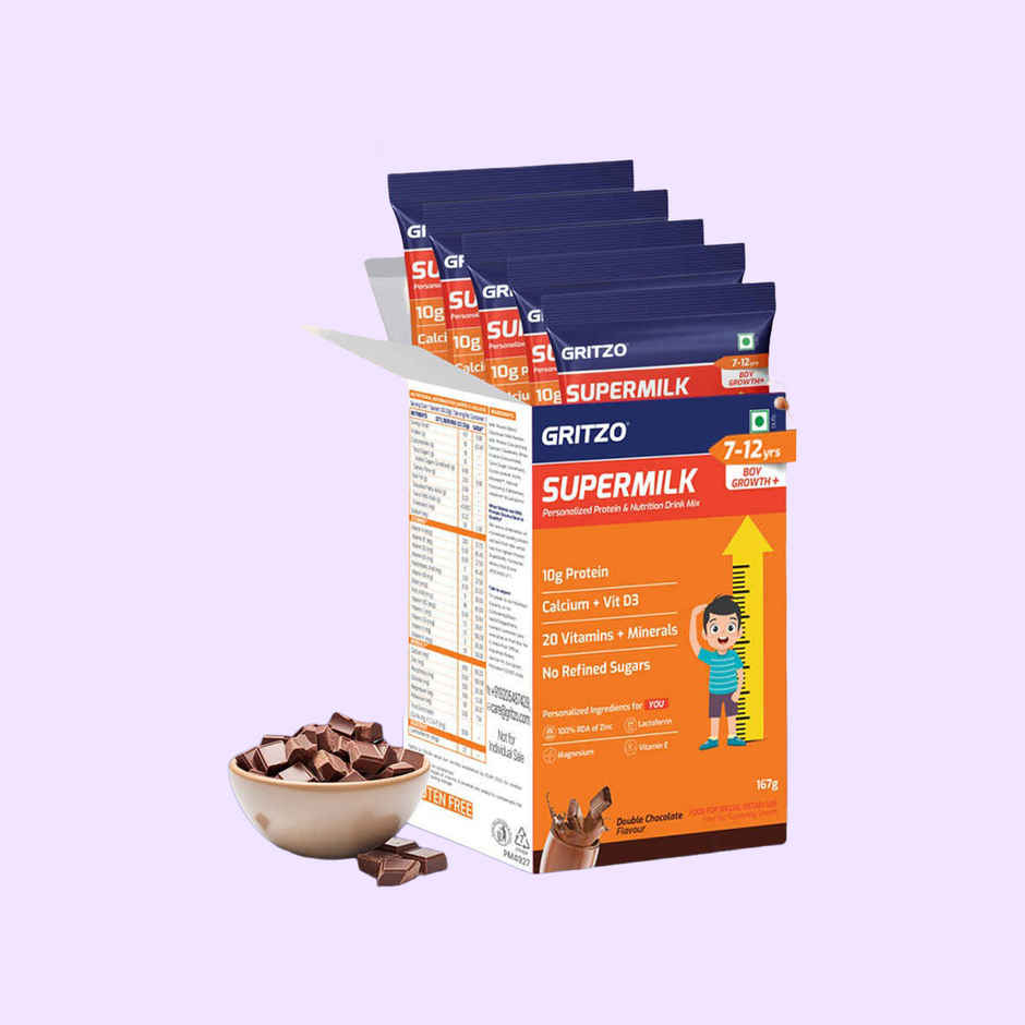 Gritzo Super Milk Growth | Formerly Height+ | 7-12y Boys | 10g Protein Powder
