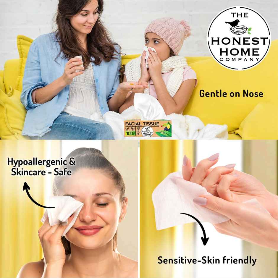 The Honest Home Company Face Tissue 100 Pulls | 2 Ply rating (Pack of 3)