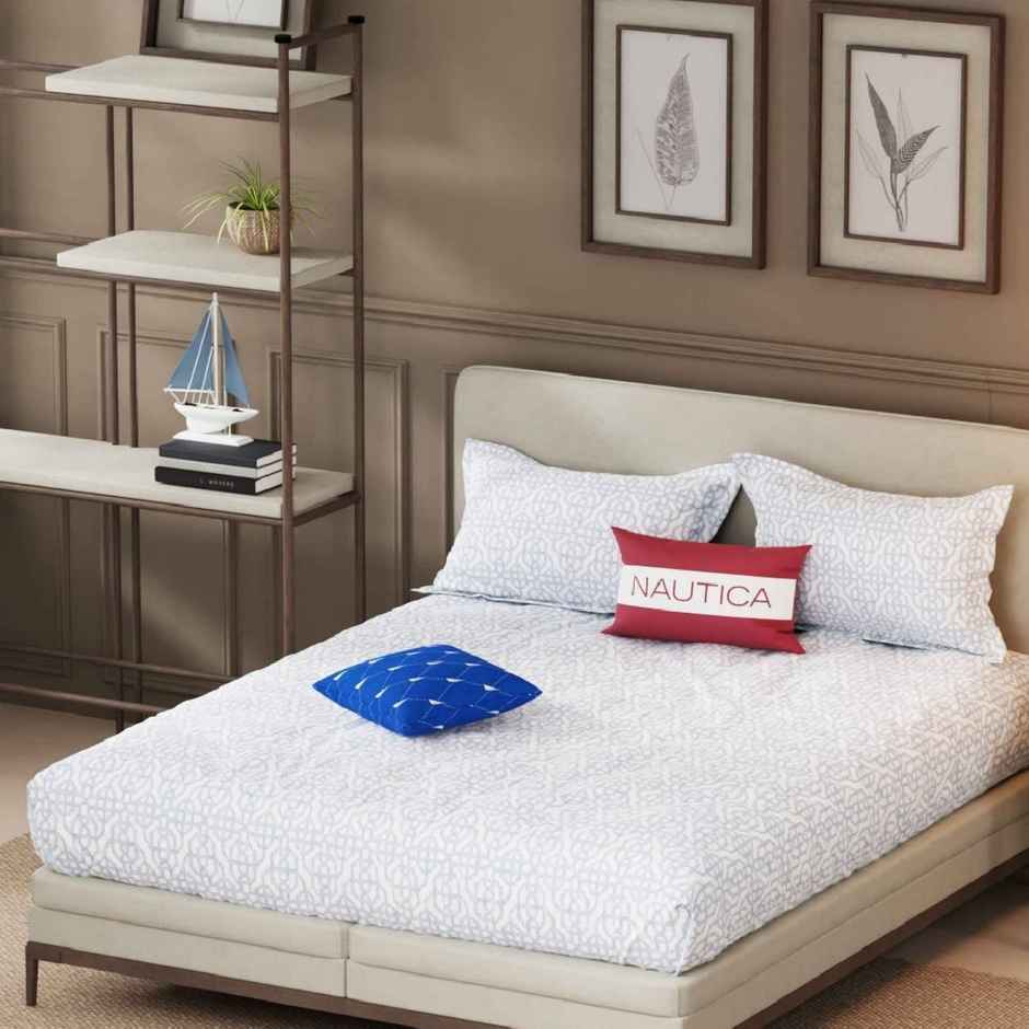 Nautica Designer 100% Satin Cotton Xl King Bedsheet With 2 Pillow Covers | Set of 3 | Powerblue
