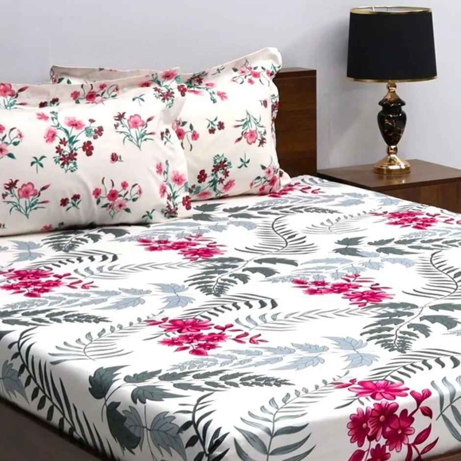 Bombay Dyeing Mimosa 164 Tc Double Size Bedsheet With 2 Pillow Covers - Red