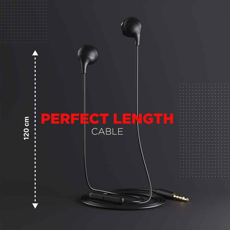 boAt Bassheads 104 Wired Earphones with 10 mm Drivers, Super Extra Bass & Mic (Black)