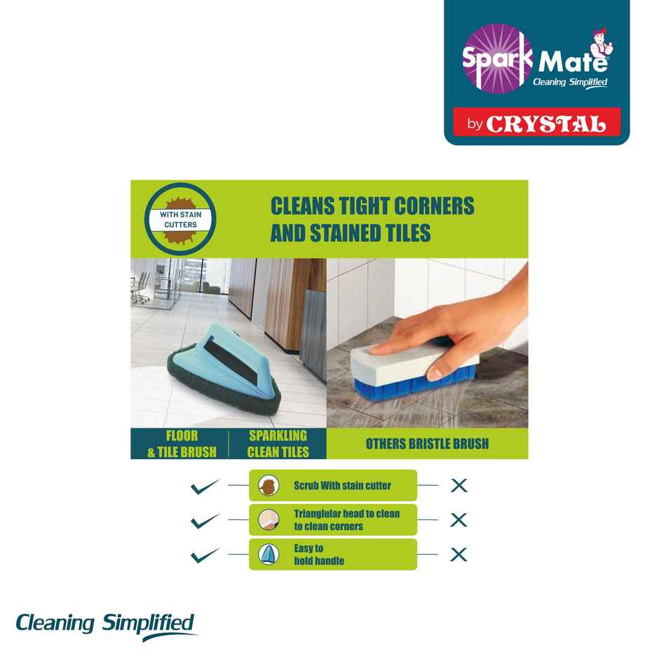 Sparkmate By Crystal Bathroom Brush With Abrasive Scrubber For Floor Tile Cleaning (Colour May Vary)