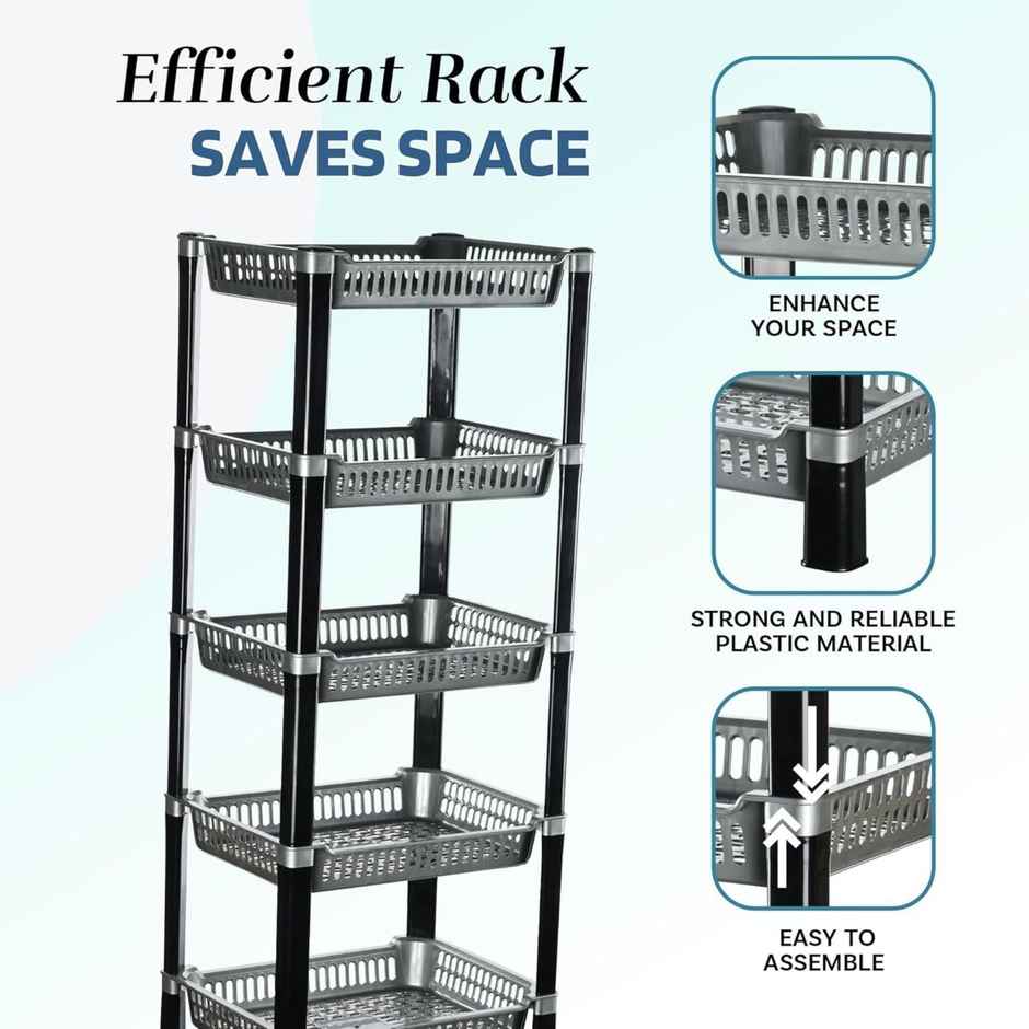 Kuber Industries 5-Layer Multipurpose Kitchen Organizer/Storage Rack | Silver